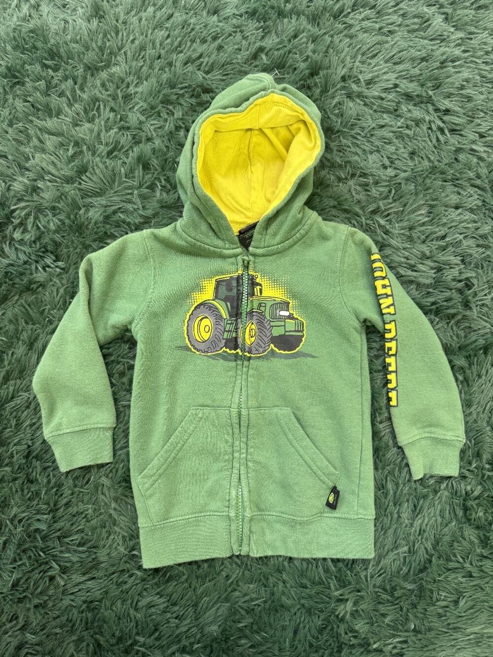 John Deere Baby Boys Full Zip Hoodie Green Yellow Tractor Graphic 24M Outerwear
